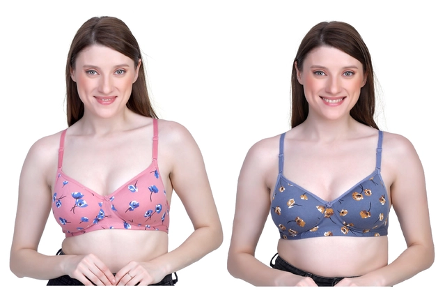 Cotton Blend Printed Padded Bra for Women (Multicolor, 30)