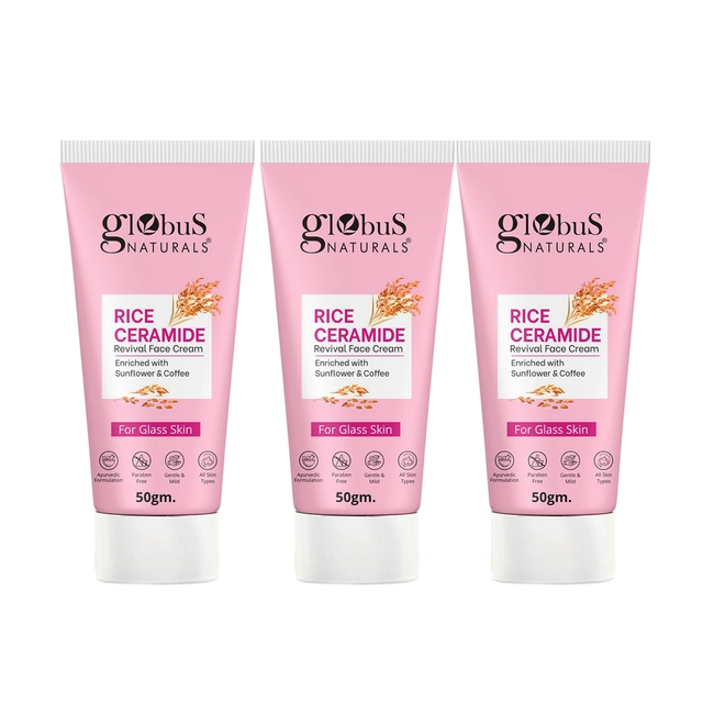 Globus Naturals Rice Ceramide Revival Face Cream (50 g, Pack of 3)