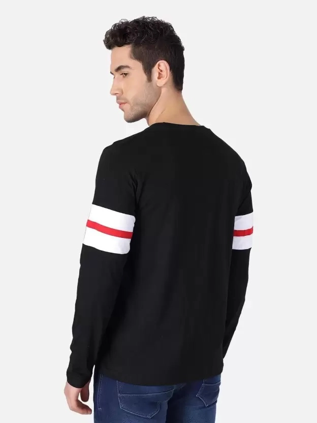 Round Neck Colorblocked T-Shirt for Men (Black & White, M)