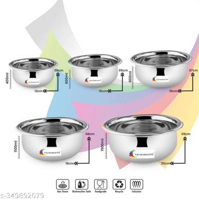 Stainless Steel Copper Bottom Handi Pot Set (Silver, Set of 5)