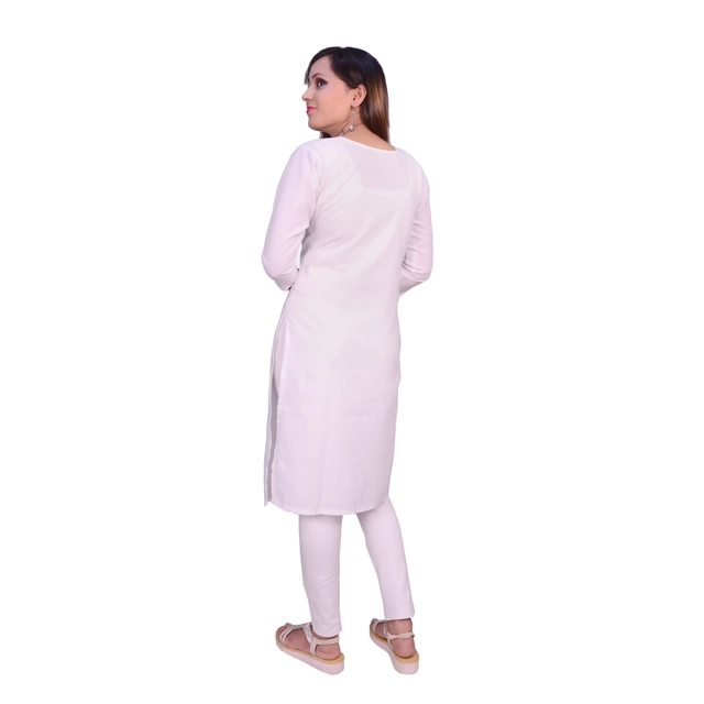 Rayon Embroidered Kurti for Women (White, S)