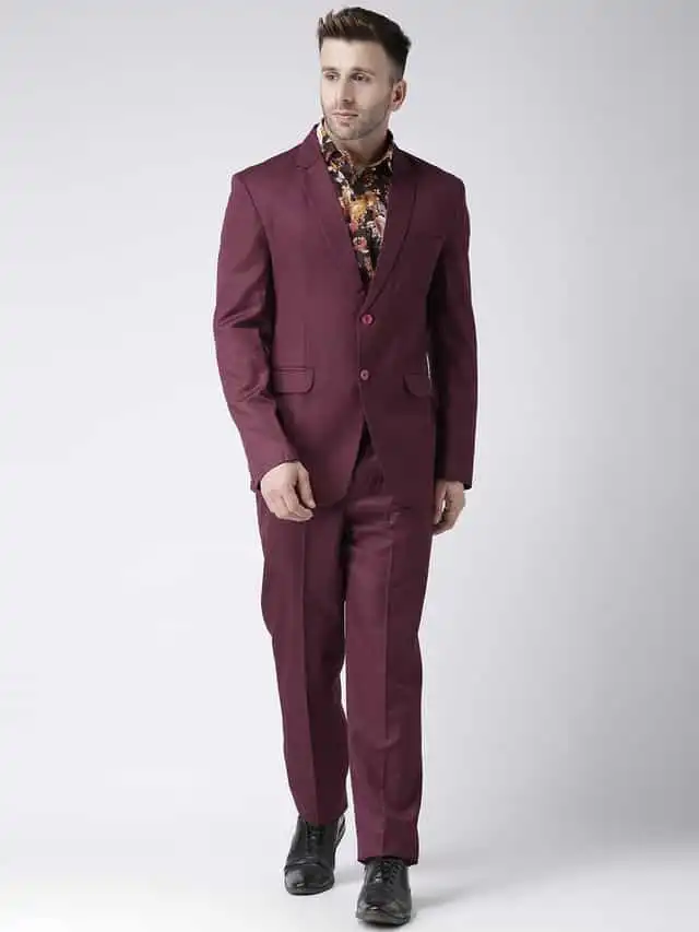हैंगअप मेंस फॉर्मल पॉलिएस्टर विस्कोस रेगुलर फिट सूट, Maroon, Size- 40 (Wine_CS_40)
