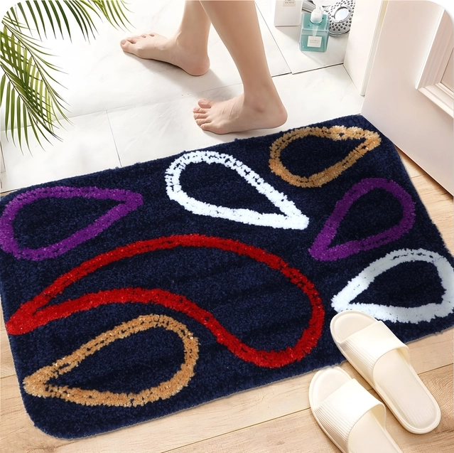 QALEEN Pure micro fiber polyster door mat stylish collection kitchen mat floormat carpet (Blue, Pack of 1)