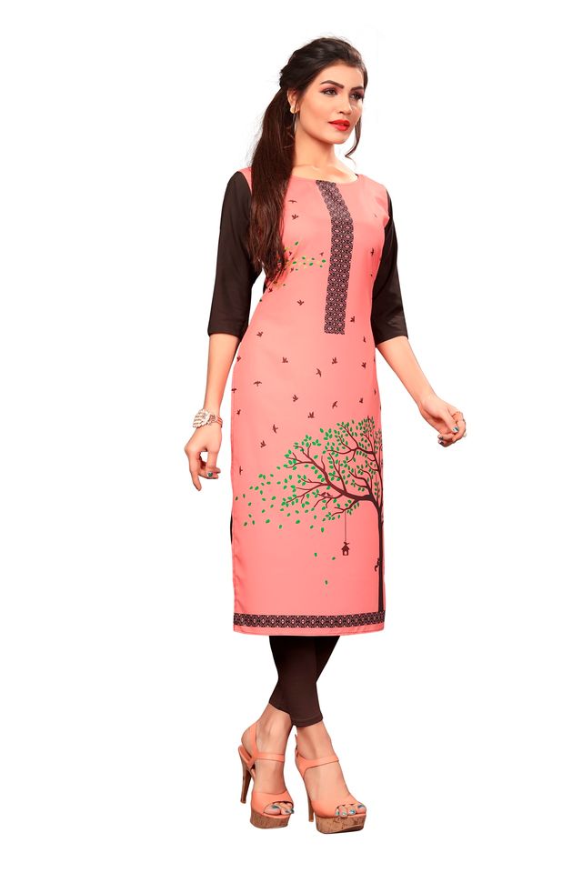 Womens Printed Poly Crepe Straight Kurta (Multicolour, L) (DSK-253)