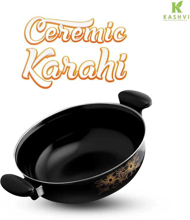 Cast Iron Kadai (Black, 28 cm)