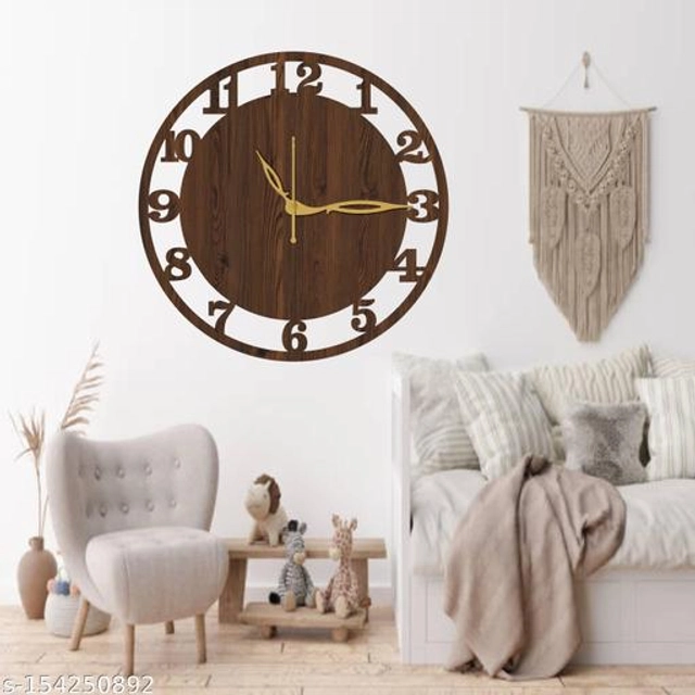 Wooden Wall Clock for Home (Brown)