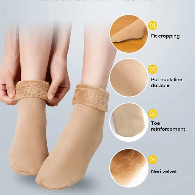 Fleece Winter Ankle Length Thumb Socks for Women (Beige, Set of 3)