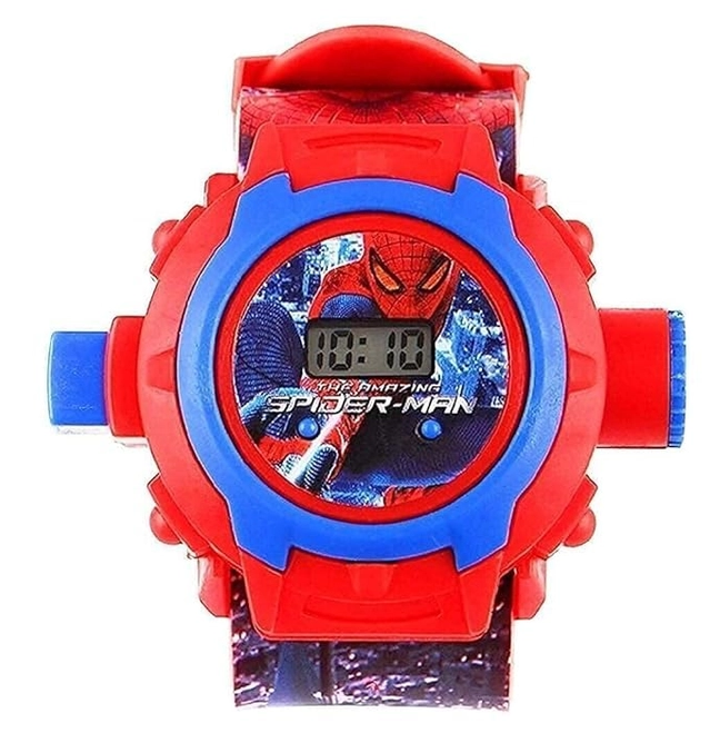 24 Images Unisex Kids Spider PVC Rubber Plastic Digital Wrist Projector Watch with Spiderman Unique Projector Digital Toy Watch for Kids - Good Return Gift (Pack of 1)