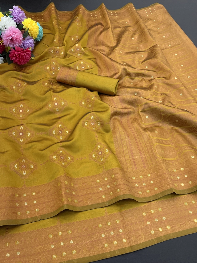 Banarasi Silk Woven Design Saree for Women (Mustard, 6.3 M)