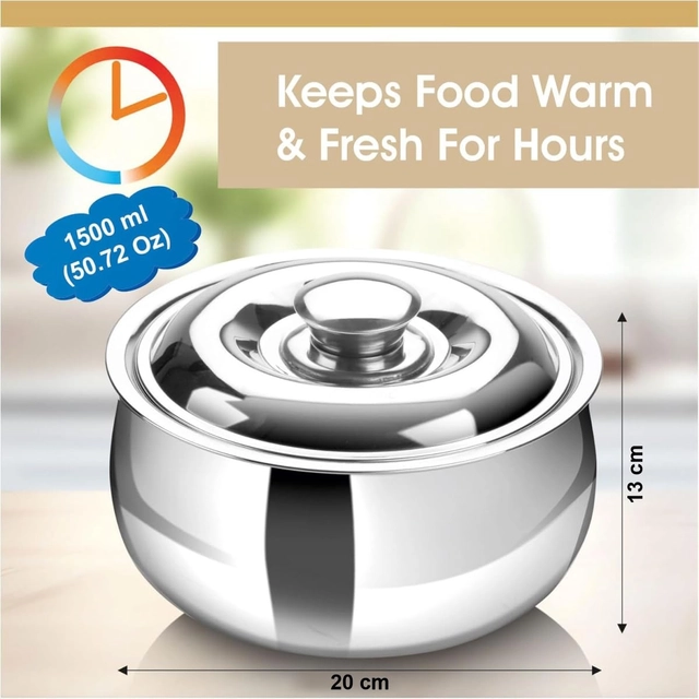 Attri Double Wall Stainless Steel Belly Shape Insulated Casserole 1500ml