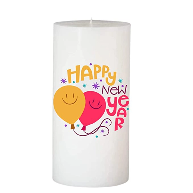 Floish Decor Premium Printed Happy New Year Pillar Candle