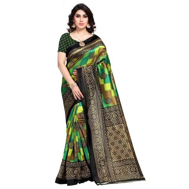 Chidkali Casual Lichi Women Printed Saree With Un-stitched Blouse (Green) (SNF-91)