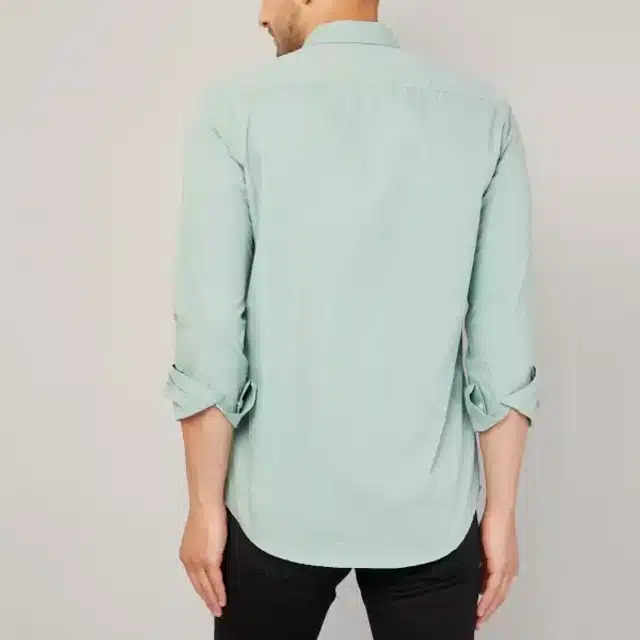 Solid Full Sleeve Shirt for Men (Mint Green, L)