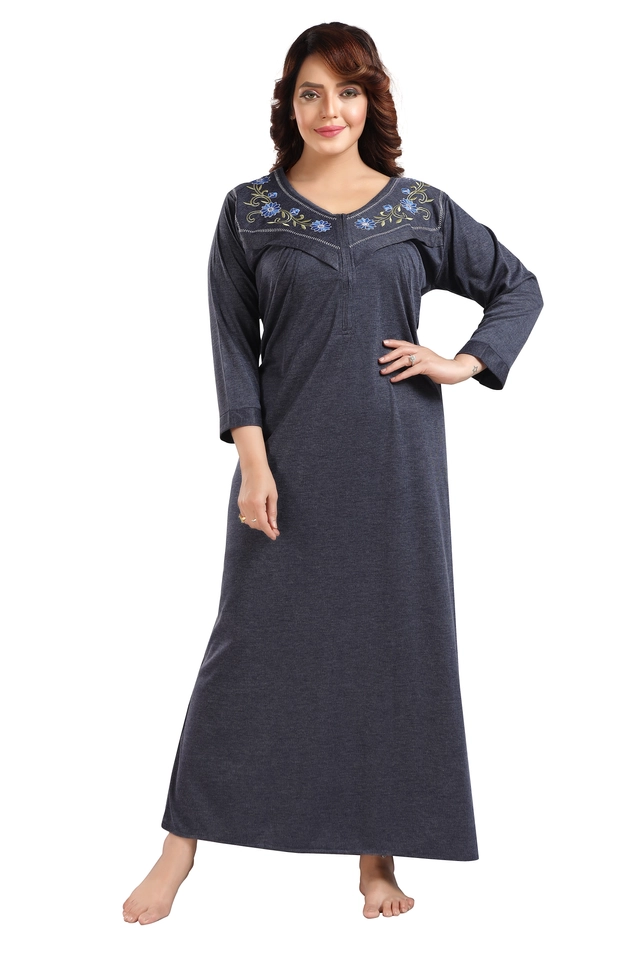 Hosiery Printed Nightdress for Women (Navy Blue, M)