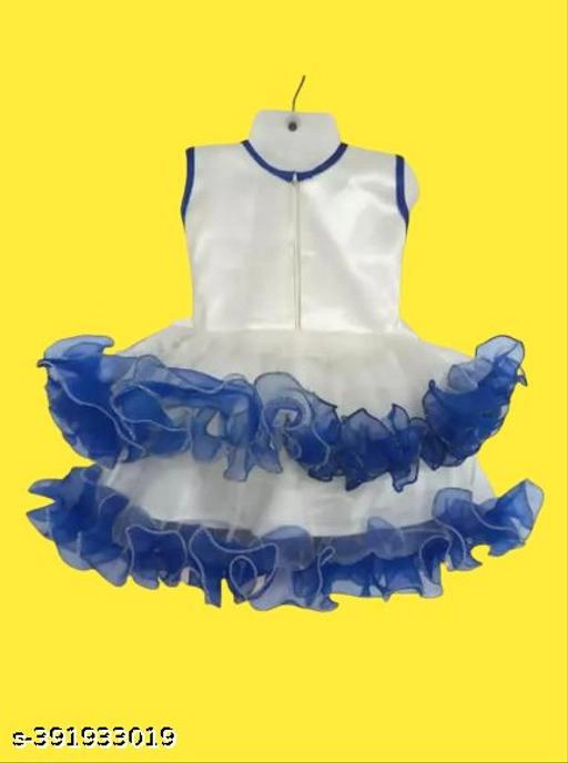 Net Frock for Girls (Blue & White, 0-3 Months)