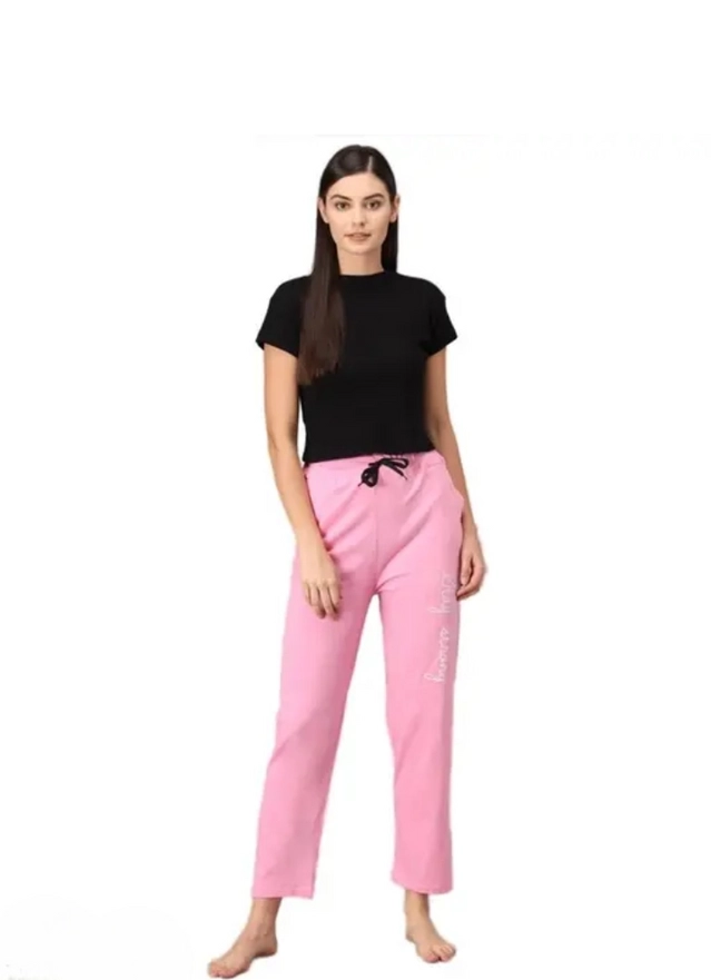 Cotton Solid Trouser for Women (Pink, S)