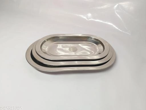 Stainless Steel Serving Tray (Silver, Pack of 3)