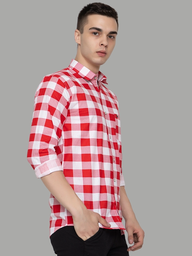 Full Sleeves Checkered Shirt for Men (Red, M)