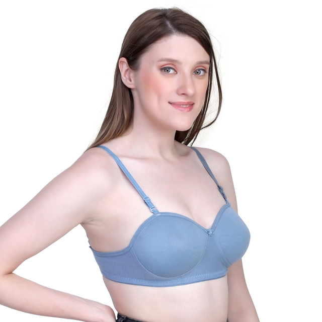 Cotton Blend Solid Padded Bra for Women (Blue & Pink, 30)