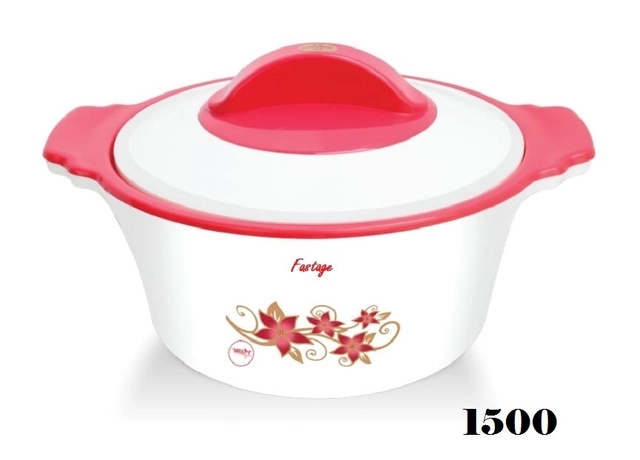 Plastic Serving Casseroles for Kitchen (White & Pink, 1500 ml)