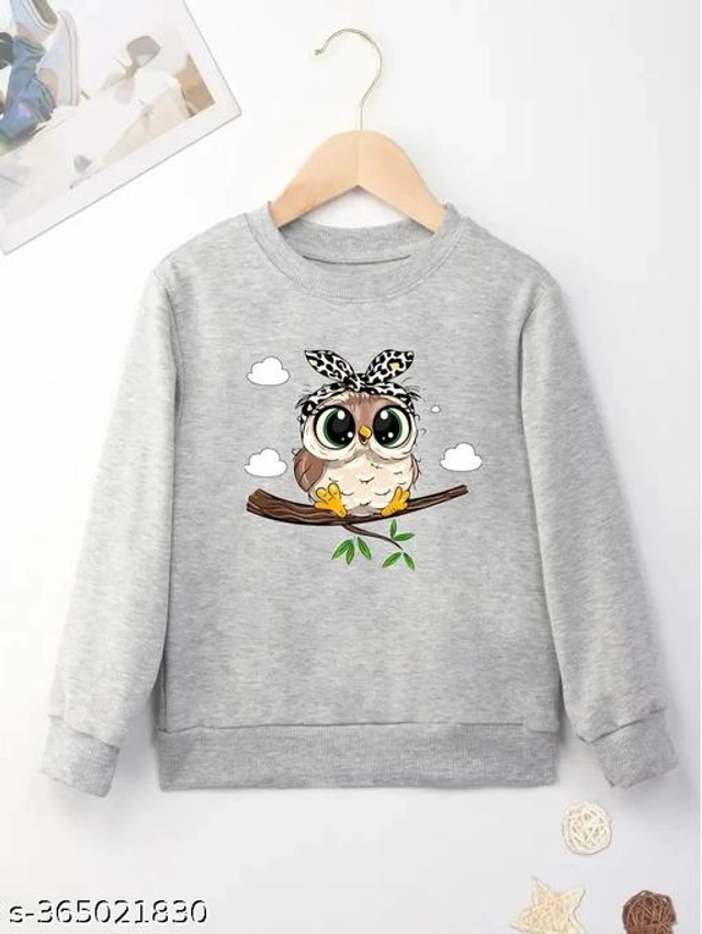 Cotton Blend Sweatshirt for Girls (Grey, 2-3 Years)