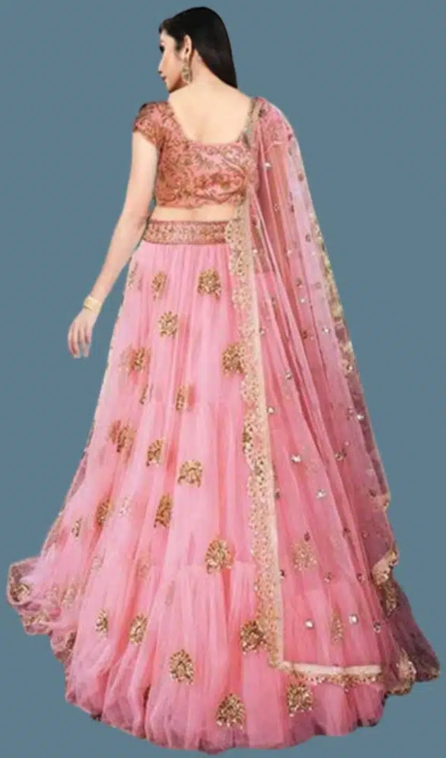 Net Embroidred Semi Stiched Lehenga Choli for Women (Pink)