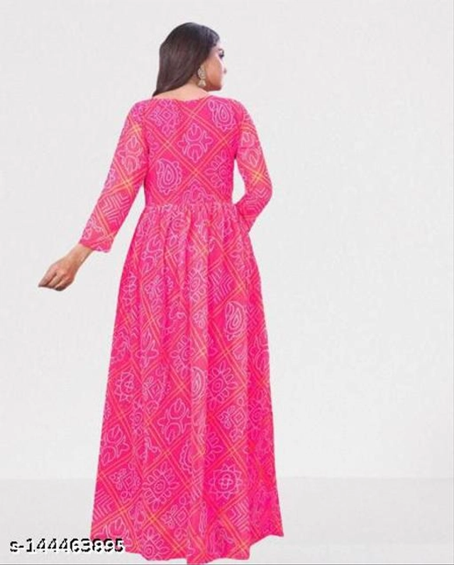 Georgette Printed Gown for Women (Pink, S)