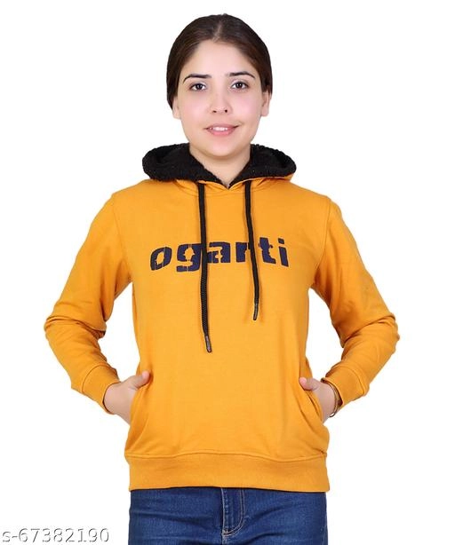 Cotton Blend Printed Hoodie for Women (Yellow, M)