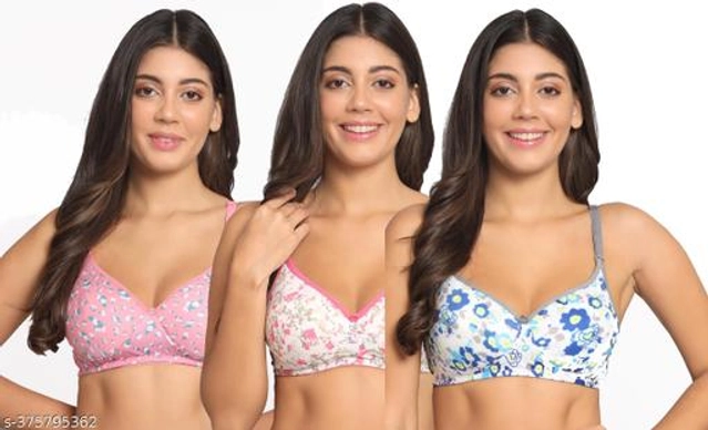 Cotton Blend Printed Padded Bra for Women (Multicolor, 30B) (Pack of 3)