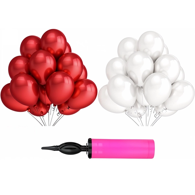 Mettalic Balloons for Decoration Birthday/Anniversary/Baby Shower 40 Ballons,1 Pump (Red & WhiteKit 41 pcs)