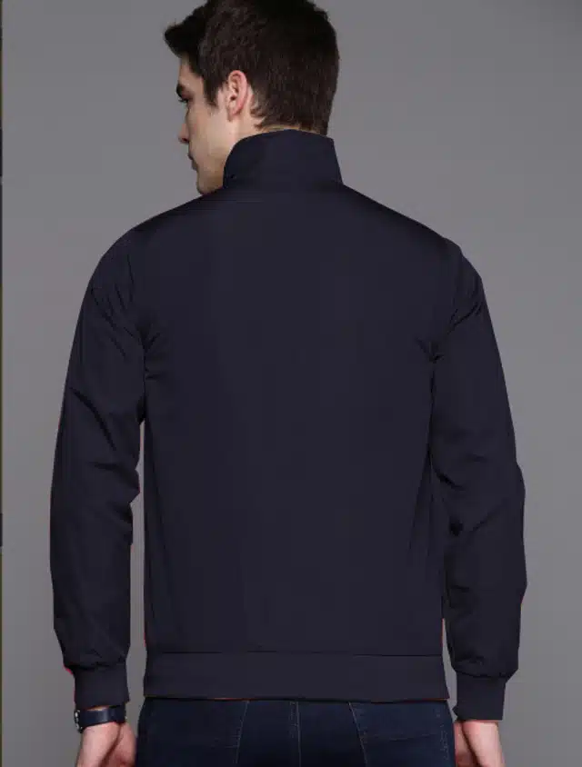 Polyester Solid Bomber Jacket for Men (Navy Blue, M)
