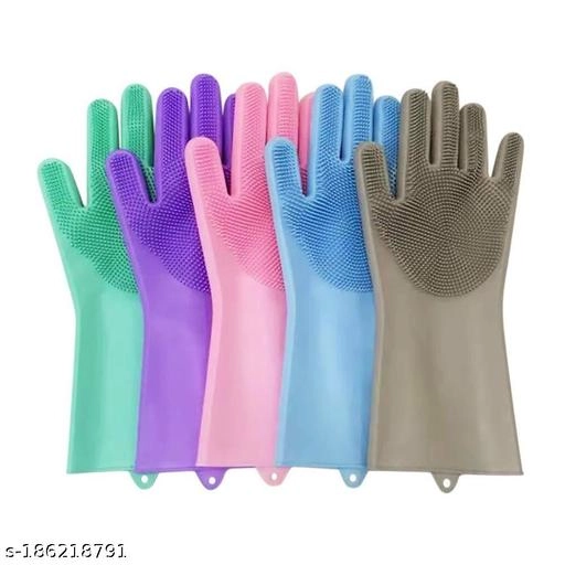 Silicone Kitchen Cleaning Gloves (Multicolor, Pack of 1)