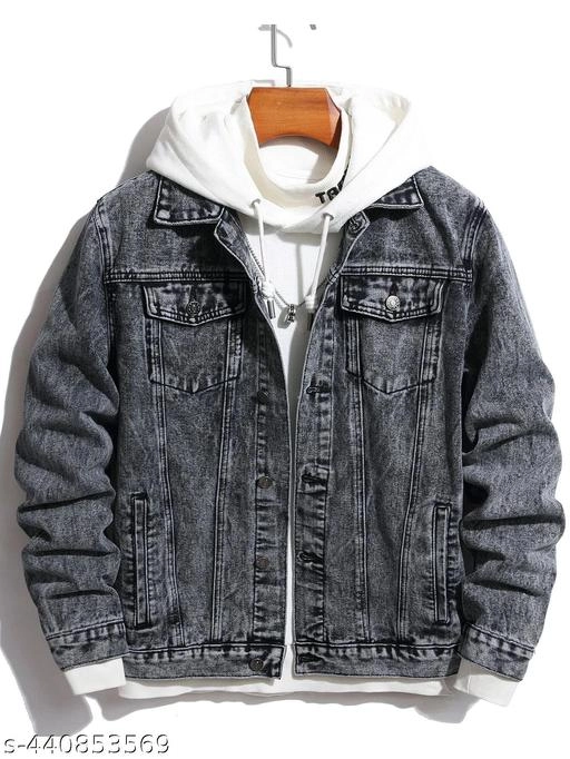 Denim Jacket for Men (Grey, XL)