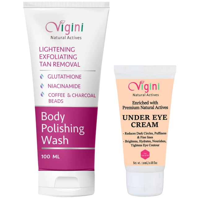 Vigini Natural Under Eye Cream (20 ml) with Body Polishing Wash (100 ml) (Set of 2)