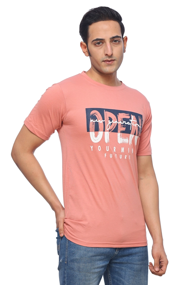 Round Neck Printed T-Shirt for Men (Coral, M)