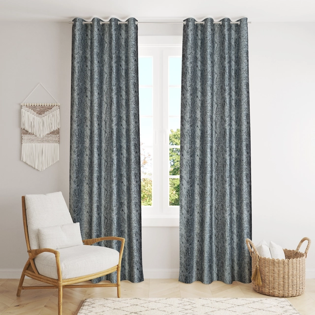 Polyester Printed Curtain for Door & Window (Grey, 5 Feet)