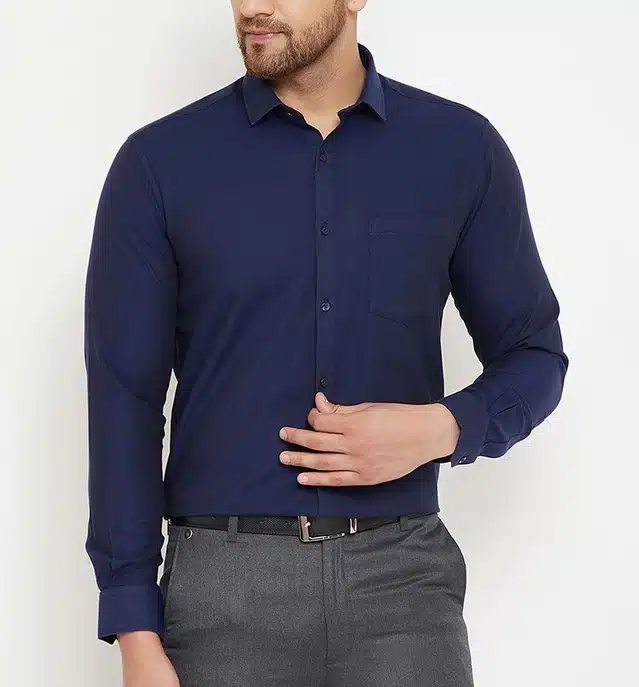 Solid Full Sleeve Shirt for Men (Navy Blue, M)