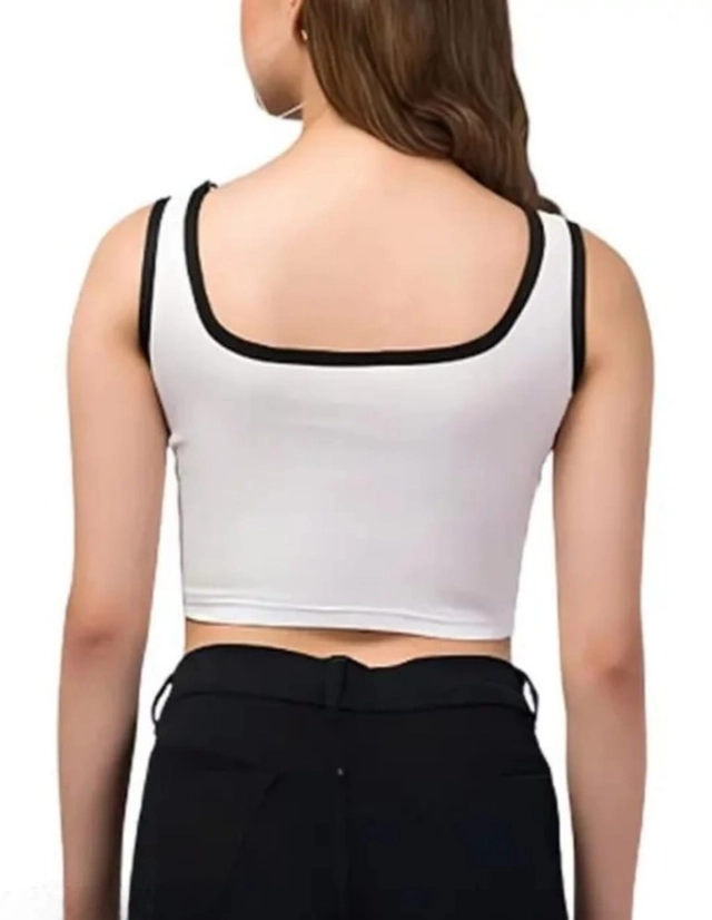 Cotton Blend Solid Tank Top for Women & Girls (White, S)