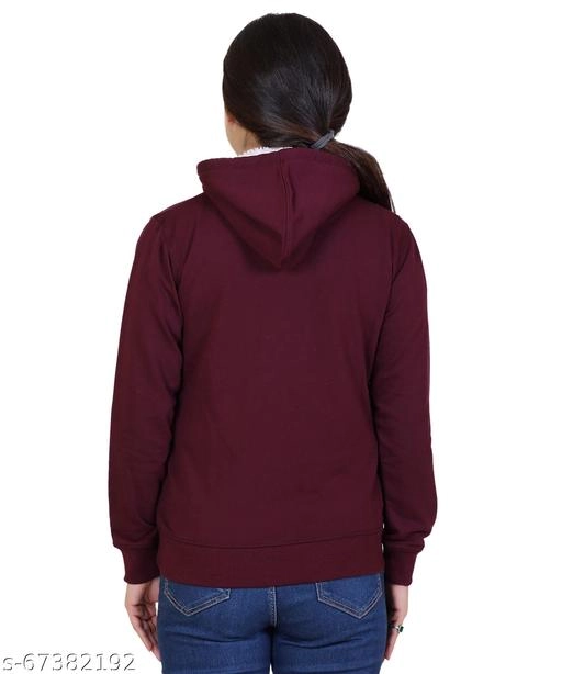 Cotton Blend Printed Hoodie for Women (Brown, M)