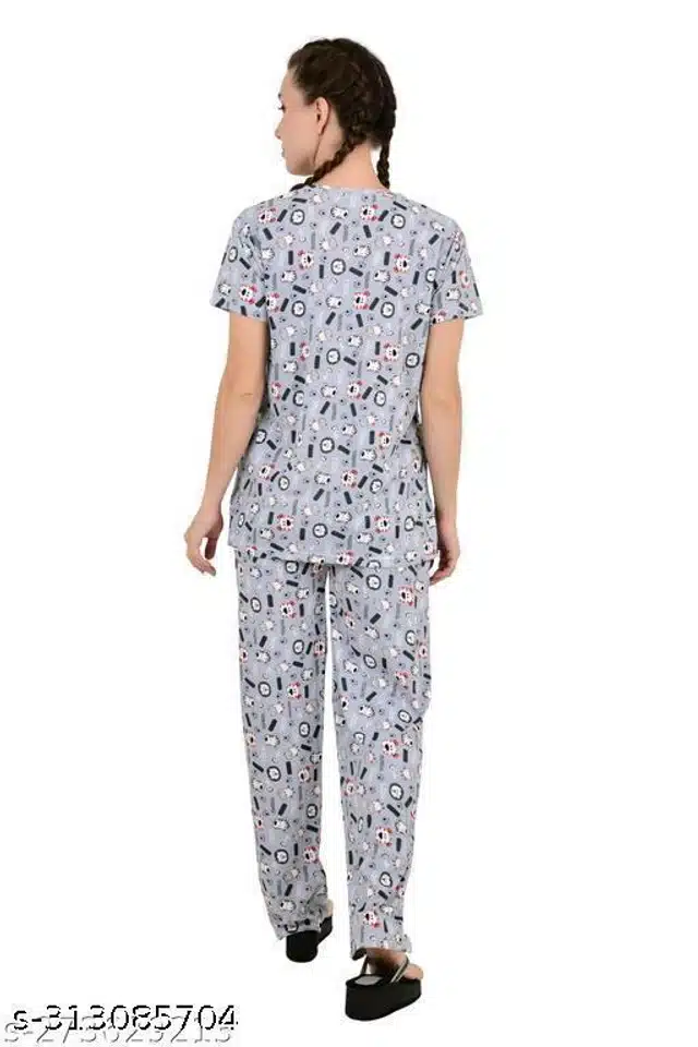 Polycotton Nightsuit for Women (Grey, XS)