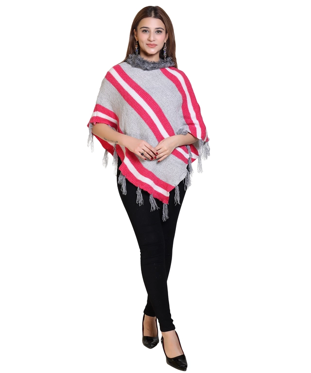 Woolen Self-Design Ponchos for Women (Multicolor, L)