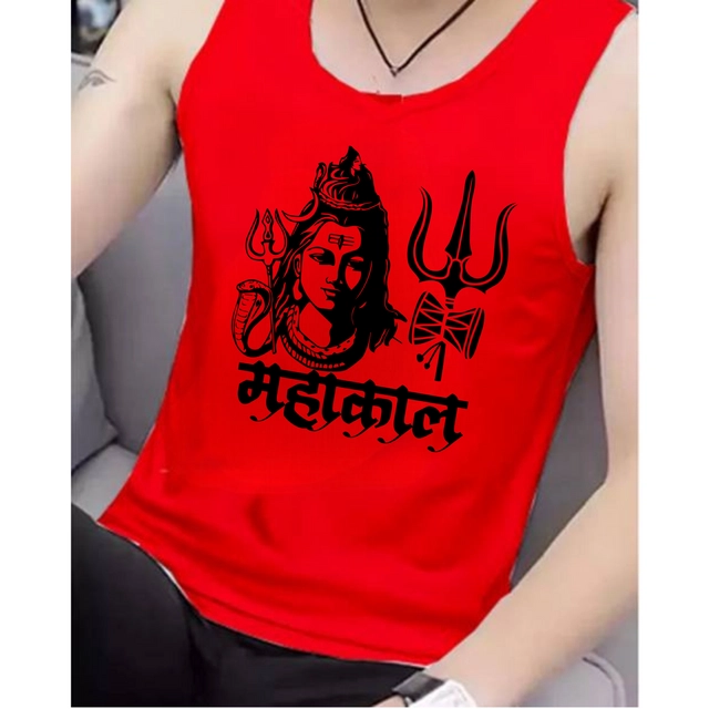 Polycotton Printed Gym Vest for Men (Red, S)