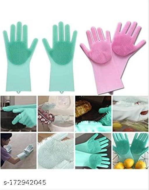 Silicone Kitchen Cleaning Gloves (Multicolor, Set of 1)