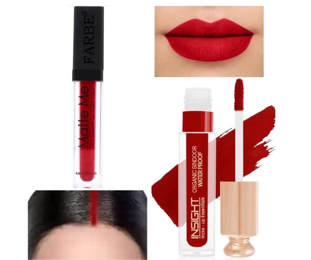 Combo of Matte Me Lip Gloss with Waterproof Organic Liquid Sindoor (Red, Set of 2)