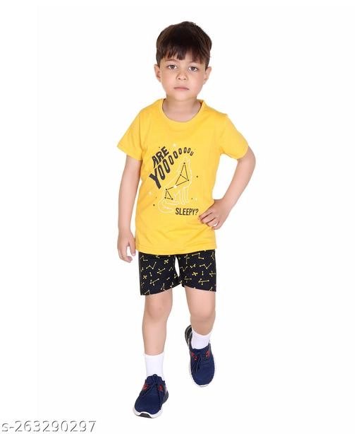 Cotton Printed Clothing Set for Boys (Yellow & Black, 6-9 Months)