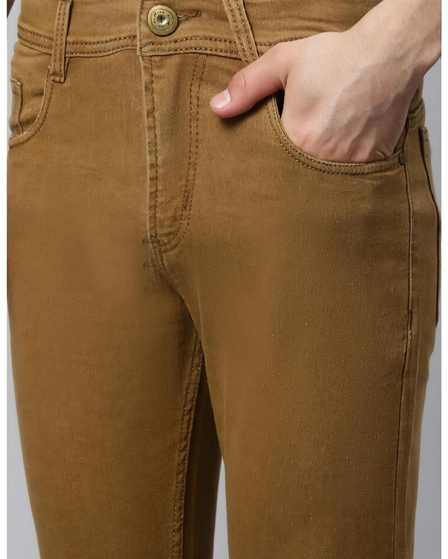 Denim Stretchable Dobby Jeans for Men (Dark Brown, 28)