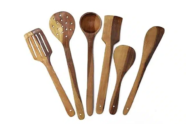 Wooden Cooking & Serving Spoons (Brown, Set of 6)