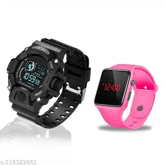 Sports with Digital Watch for Mens & Boys (Multicolor, Set of 2)