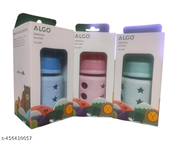 Glass Feeding Bottles for Babies (Multicolor, Set of 2)