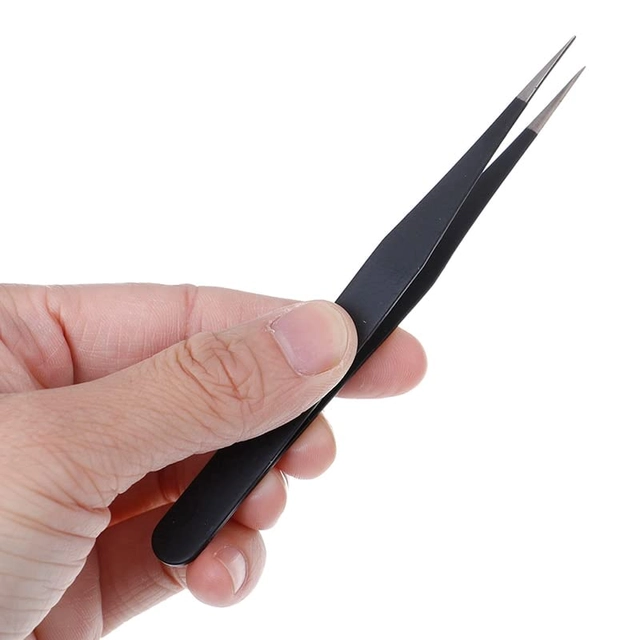 Stainless Steel Insulated Straight Tweezer for Electronics Repair (Black)